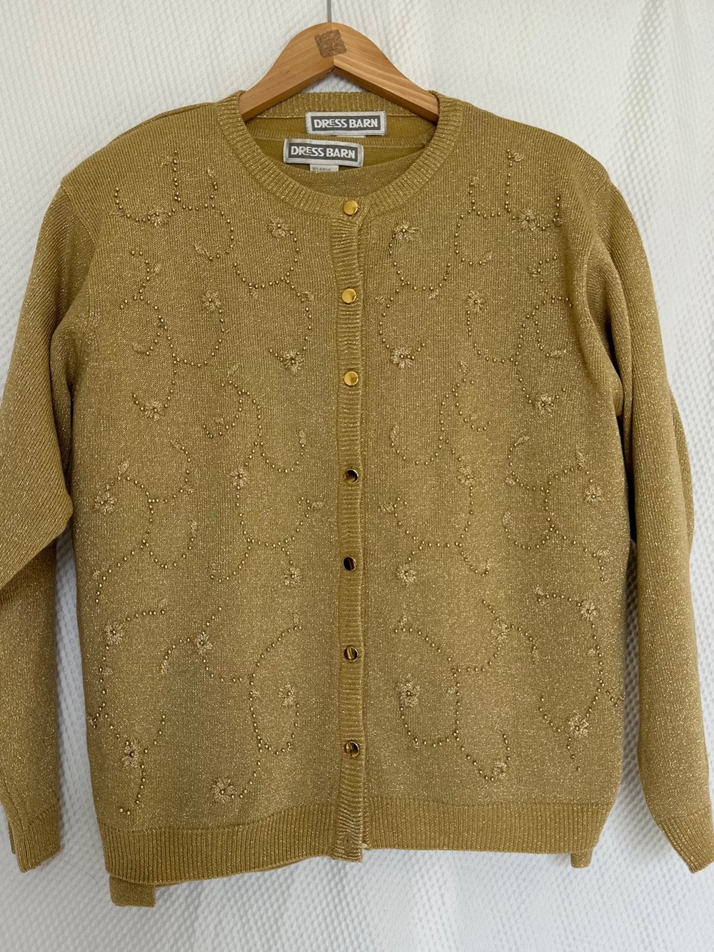 Vintage Dress Barn Beaded Cardigan Sweater Set Gold Mustard L